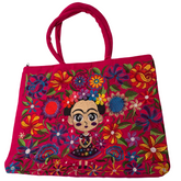 Embroidered Little Frida Tote Bag - Fuchsia